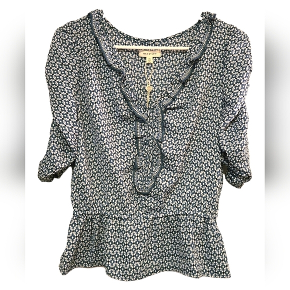 Max Studio Teal Ruffled Blouse Size XS - Picture 1 of 6